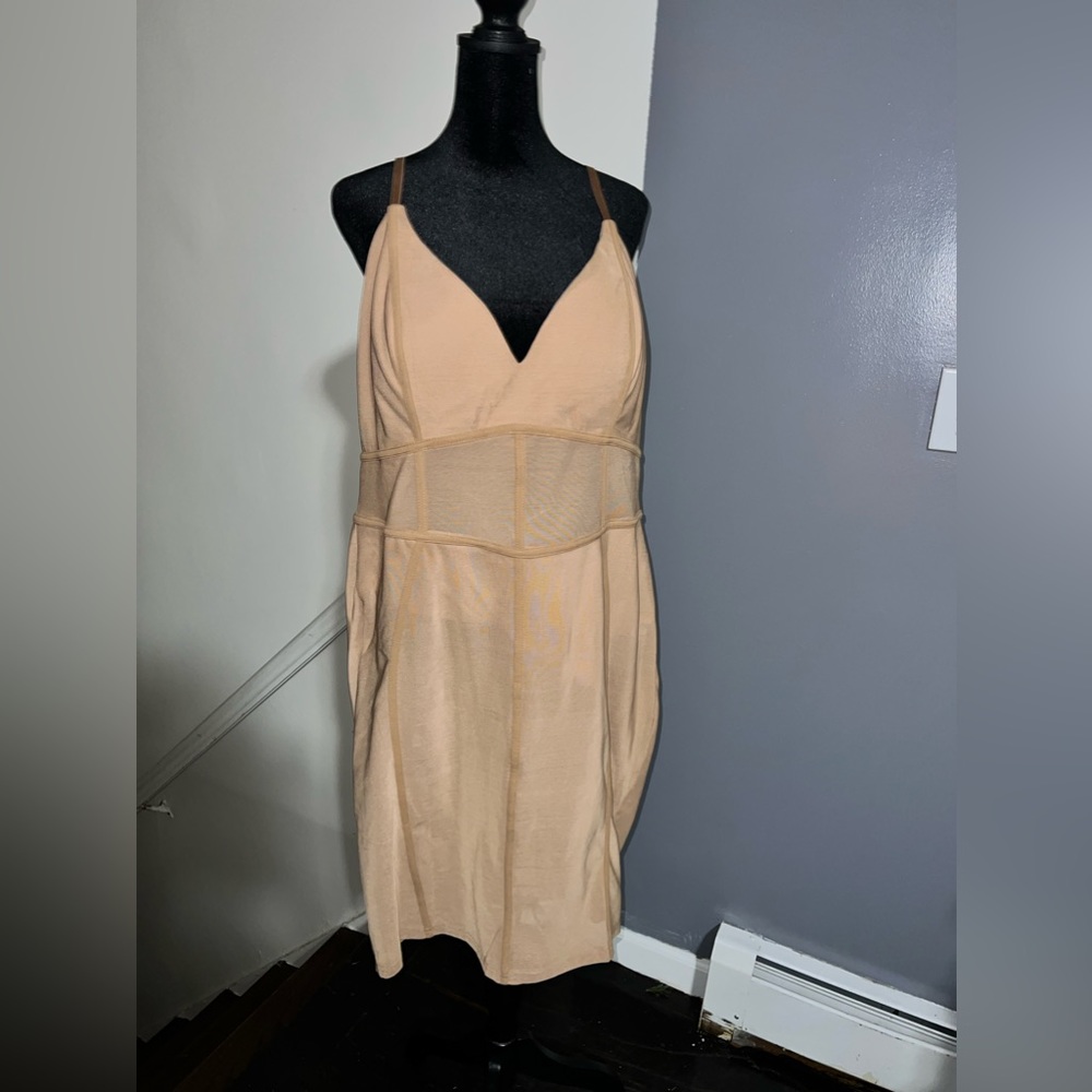 Tan MIDI Mesh Dress